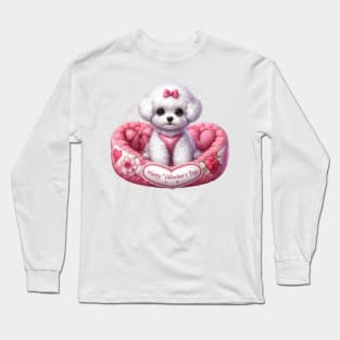 Valentine Bichon Frise Dog in Bed Long Sleeve T-Shirt